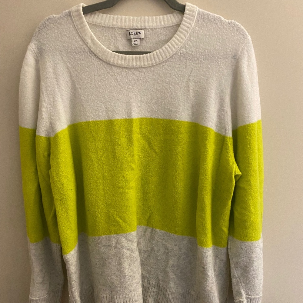 White, bright green, and gray 2X J.Crew Sweater